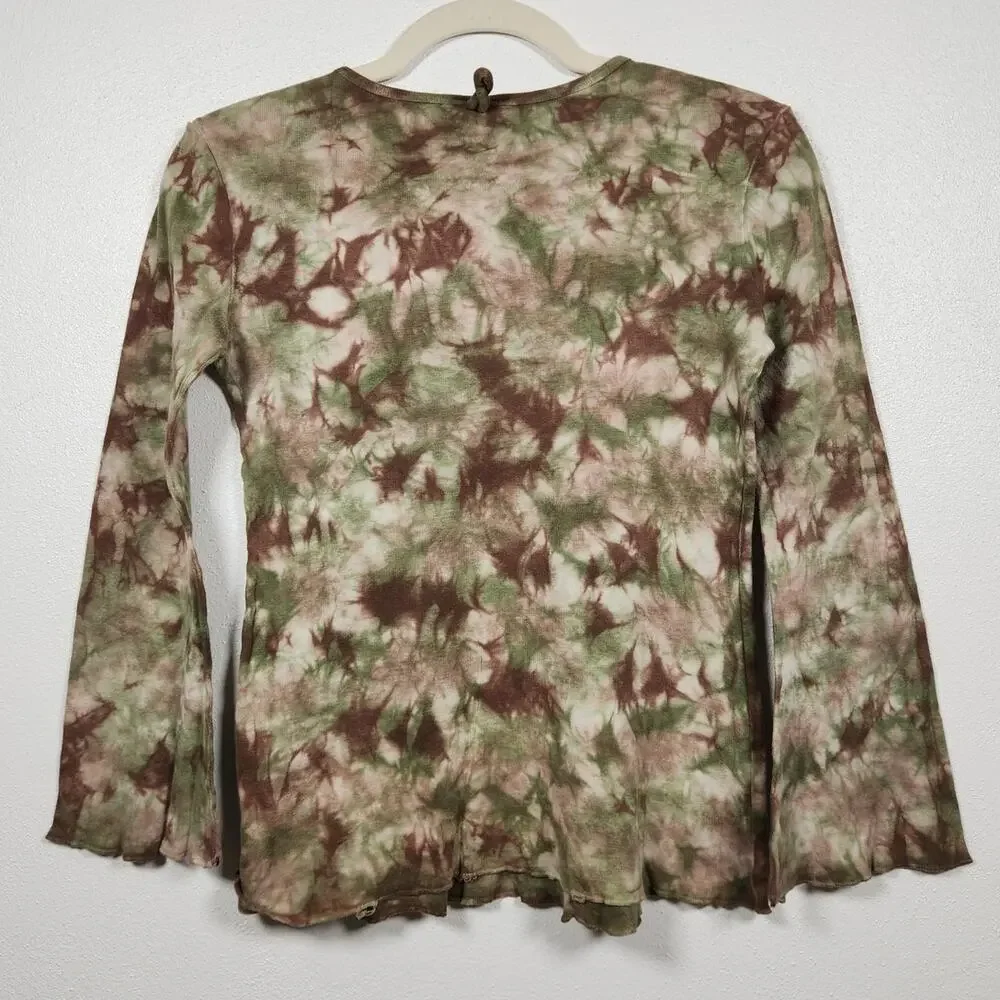 Vintage Knit Works Tie Dye Long Sleeve Peace Sign Shirt Top Boho Hippie
